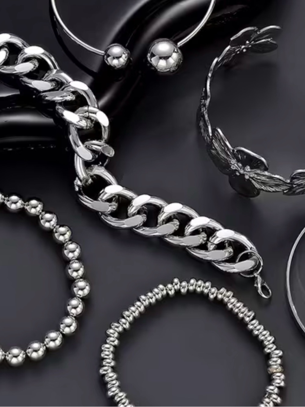🩶 NEW 5 Bracelet Silver Flower Statement Bracelet Stack 🩶 - Picture 9 of 11